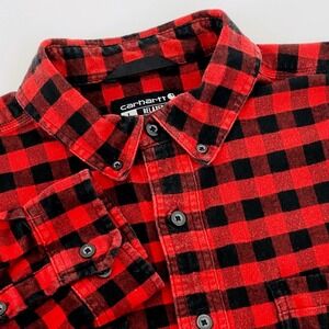 Carhartt Flannel Shirt Men Large Tall Relaxed Fit Red Buffalo Plaid Rugged Flex